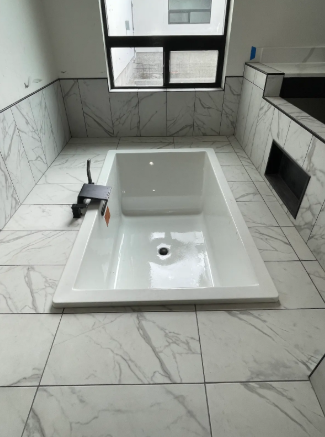 Custom Marble Sunken Soaking Tub Installation